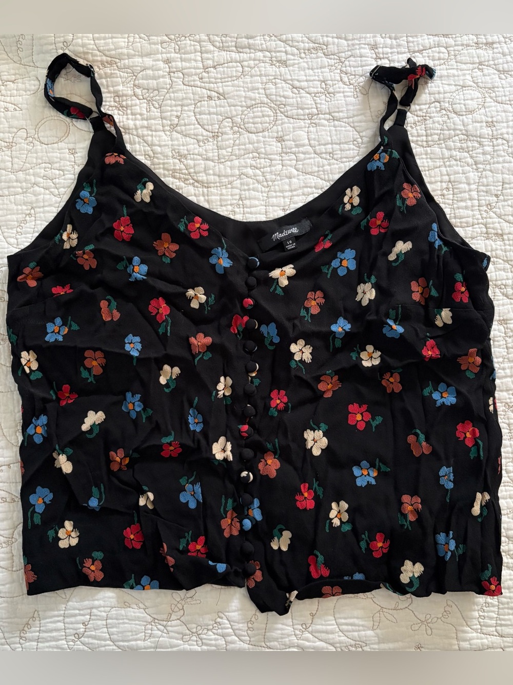 Madewell Black Floral Button-Front Cami with Multicolor Blooms